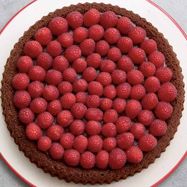 crostata cioccolato e lamponi